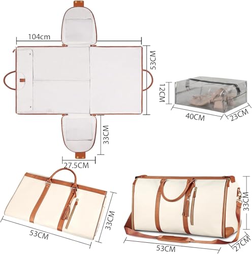House of Quirk Garment Bags for Travel, Convertible Carry on Garment Bag Large Duffle Bags for Women, 2 in 1 Hanging Suitcase Suit Water Resistant Duffel Travel Bags with Shoe Pouch (Beige) 3 41GYjIdlLEL