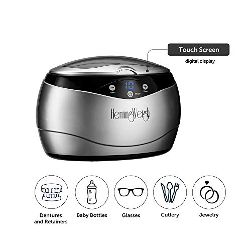 Jewelry Cleaner with Remote Control, Professional Ultrasonic Cleaner for Jewelry, Accessories, Coins, Tools, Dentures, 20 Ounces, Silver, HemingWeigh
