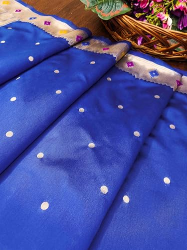 DEVANGI Women's Woven Banarasi Silk Dupatta/Chunni For Women, Floral Print 1 Meter Wide and 2.3 Meter Length Printed Designer Dupatta/Chunni For Girls(OM-DT-67-ROYALBLUE) - Image 4 thumbnail