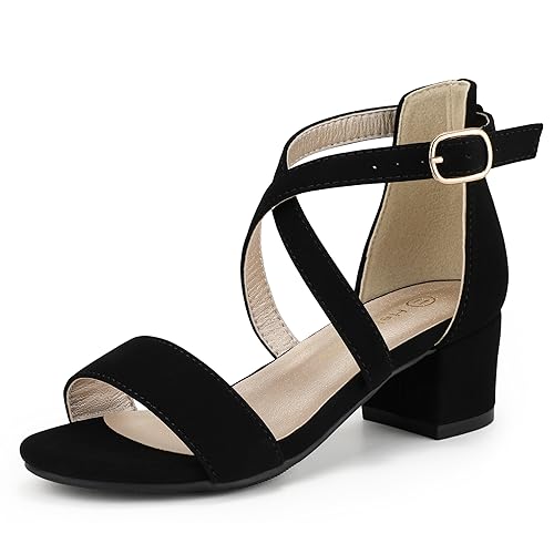 Hehainom Girls Heels Sandals Ankle Cross Strap Black Dress Shoes Toddler Little Big Kid HNDENISE Flower Girl Size 4 Wedding Party Pumps Shoes by Hehainom - Used condition - US$26.59