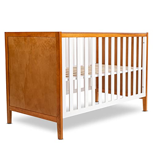 Image of BAYBEE Wooden Baby Cot for 0-3 Years | Cradle for New Born | Premium Pine Wood Baby Crib with 3-Level Height Adjustment, Protective Rail Cover & Portable Nursery Design (White)