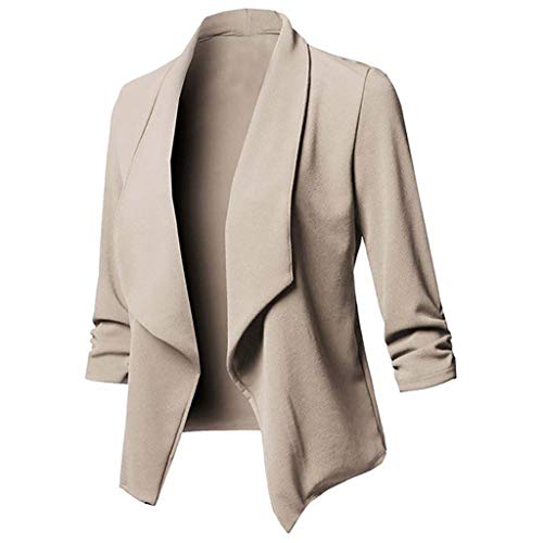 Blazer für Damen Elegant Anzugjacke Business Jacke 3/4 Arm Longblazer Einfach Übergangsjacke Slim Fit Strickjacke Outwear für Business Hochzeit Büro Arbeit