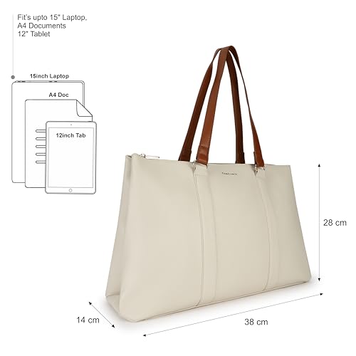 Image of Fastrack Structured Laptop Tote Bag for Women | Faux Leather Work Bag with 15-Inch Padded Sleeve, 3 Compartments, Utility Pockets, Zip Closure | Elegant Office and Travel Tote