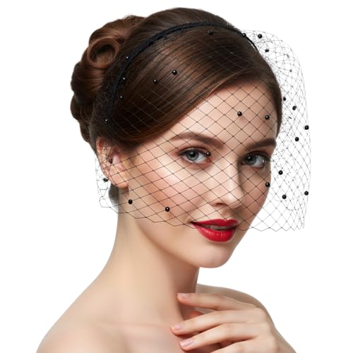 Xthrotsenk Schwarz Fascinator Damen Fascinator Schwarzer Mesh Schwarzer Schleier Kopfschmuck Schwarz Kopfschmuck 20er Jahre Damen Teeparty Accessoires Für Party Hochzeit