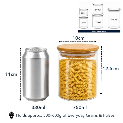 Image of Airtight Glass Storage Jar with Bamboo Lid, 750ml | Borosilicate Multipurpose Kitchen Container for Coffee, Tea, Sugar, Spices, Dry Fruits & Snacks | Pantry Organizer (Pack of 2)