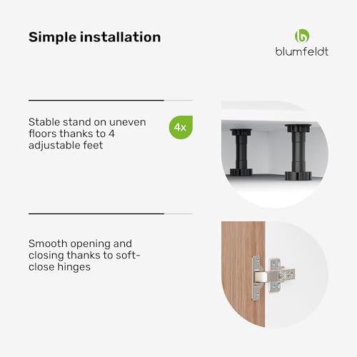 Blumfeldt Kitchen Storage Unit - Modern Shelf Cabinet with 30mm MDF Worktop, Adjustable ABS Feet, Melamine-Coated Surface, Practical Shelves, White-Oak Finish - Image 6