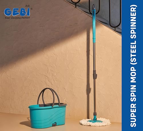 Image of Gebi Super Spin Mop Bucket with 1 Microfiber Refill (Assorted Colours) (Steel Spinner) - 1 pc