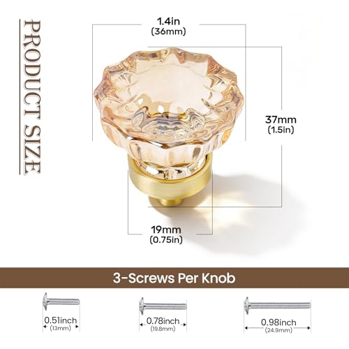 Image of 16 Pack Champagne Gold Crystal Cabinet Knobs for Drawer,1.5 inch
