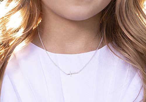 Cherished Moments 14K Gold-Plated or Sterling Silver First Communion Sideways Horizontal Cross Necklace for Girls and Women2