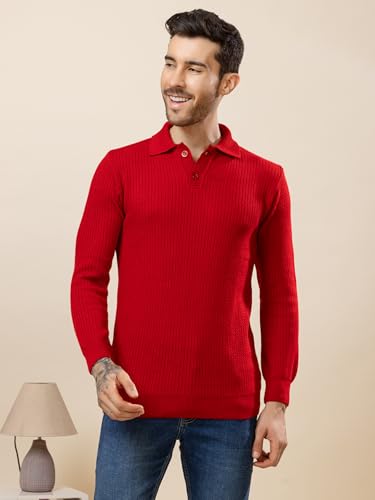 Image of TYSORT Men's Knitted Polo Sweater Casual Full Sleeve Pullover Sweater with Button Collar