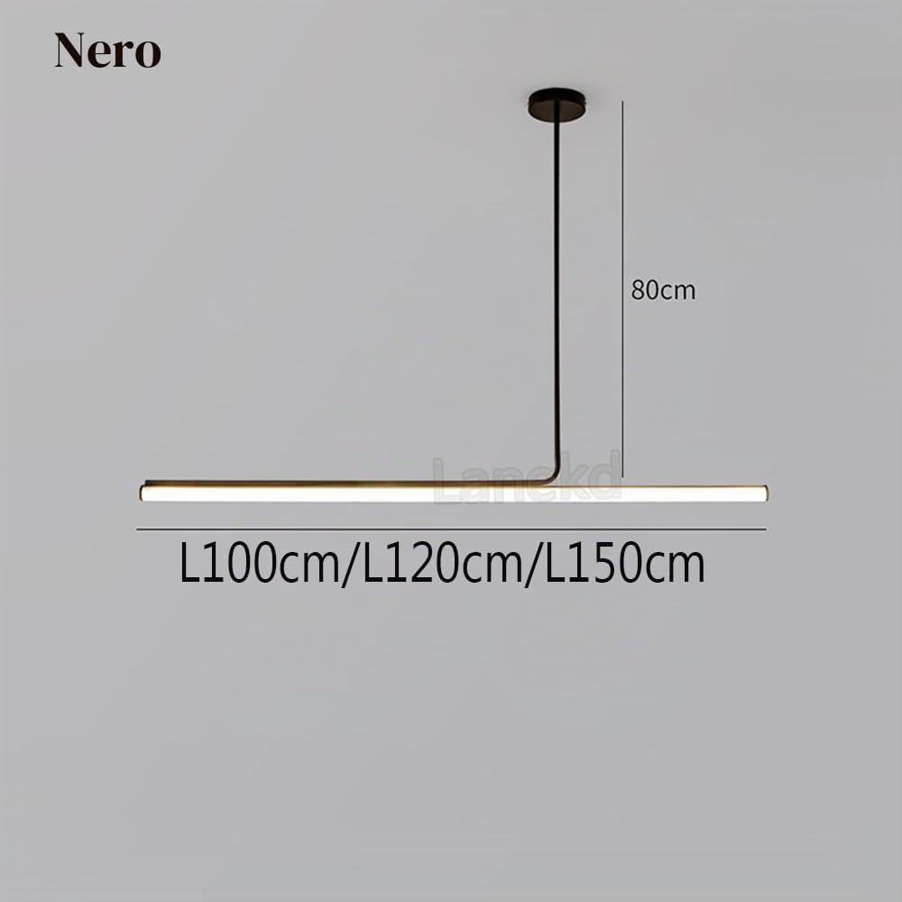 Lampada a Sospensione LED Lampadario Tavolo da Pranzo Cucina Dimmerabile Plafoniera Soggiorno Ufficio Moderno Lineare Lampadari Altezza Regolabile Sala da Pranzo con Telecomando Lampade (Nero, L100)