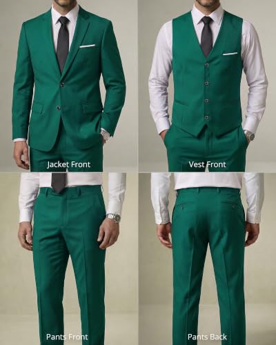 Image of YND Men's 3 Piece Suit with Tie, Solid Color Slim Fit Jacket Vest and Pants