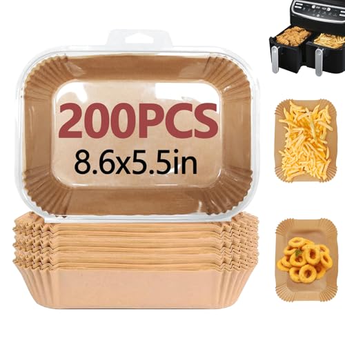 Image of 200PCS Air Fryer Liners for Ninja, 8.6 x 5.5 inch Disposable Air Fryer Paper Dual Basket, Non-Stick Unbleached Parchment Paper Baking Accessories Liners for Natural Ninja DZ201 DZ401
