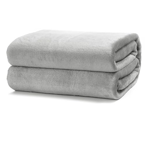 DALINA Textil - Manta para Sofá pequeña 130x160cm - Terciopelo - Ligera Franela para Sofá, Cama, Viaje, Sala de Estar (Gris Plata)