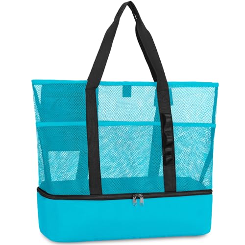 Image of Beach Bag with Cooler,Mesh Beach Bags for Women Sandproof for Pool and Swimming Travel Daily with Durable 8 Pocket