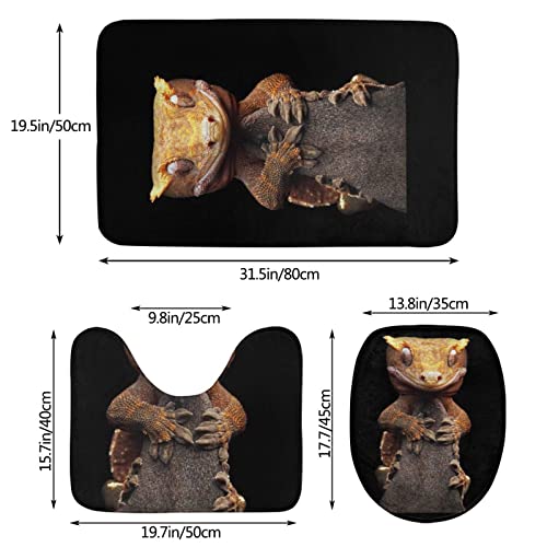 Aniaml Gecko Eidechse Badezimmer Teppich Fußmatte 3-teiliges Set Waschbare Badezimmer Bodenmatte/U-förmige WC Vorleger/O-Form Toilettendeckelbezug mit Vollgummirückseite – Bild 3