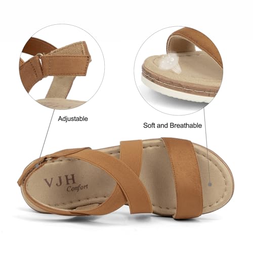 Image of VJH confort Women's Flat Sandals, Comfort Slip-on Elastic Ankle Strap Slingback Light Weight Casual Walking Sandals