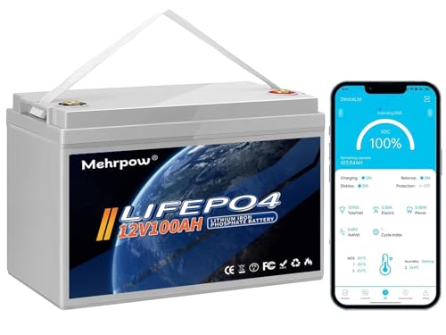 12V 100Ah LiFePO4 Battery with 100A BMS Bluetooth and Mobile APP 1280Wh 15000 deep cycles BCI 12V Lithium Battery for RV Solar Energy Storage caravans Trolling Motor and Off-Grid Camping