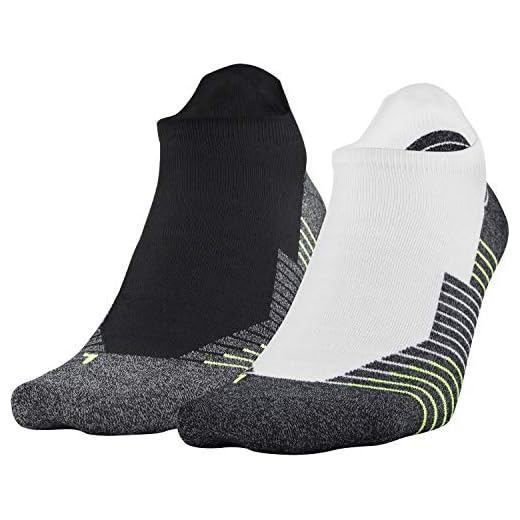 Under Armour Run No Show Tab Socks, 2-Pairs, Black/White, Medium
