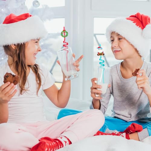 8 pitillos de Navidad con diseños de Santa y muñeco de nieve miniatura 7