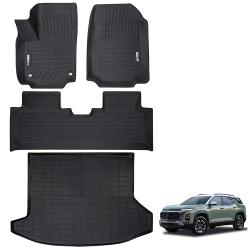 CROVECO Floor Mats & Cargo Liner Compatible with 2025-2026 Chevrolet Equinox (Not for EV) / GMC Terrain TPE All Weather Floor Liners & Cargo Mat 4pcs Full Set Chevy Equinox Accessories Black