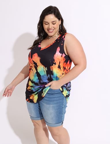 CARCOS Plus Size Tank Tops for Women V Neck Sleeveless T Shirts Solid/Tie Dye/Floral Camisole Casual Tanks for Summer XL-5XL4
