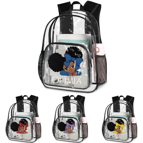 Personalized-Clear-Backpack with Name Custom-PVC-Clear-Bookbag Customized Text Heavy Duty Transparent Backpack,Cute Style,L2