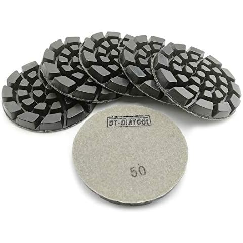 DT-DIATOOL Diamond Concrete Polishing Pads 4 Inch/100mm 6 Pieces #50 for Dry or Wet Polishing Concrete Cement Terrazzo Floor Cover