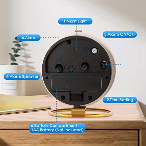 Desk Alarm Clocks, Bedroom Battery Powered Round Clock,Super Silent Non Ticking, Analog Alarm Clocks With Night Light, Metallic Lacquer Frame, Hd Glass Mirror, Suitable For Home Bedroom Decor - White #TOP3