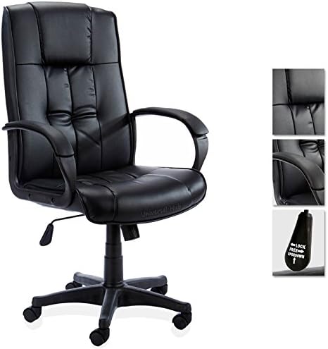 Universal Hub NEW ADJUSTABLE COMFORT LEATHER OFFICE CHAIR STUDY WORK COMPUTER DESK SWIVEL TILT (Black)