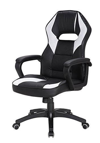 Mobili Rebecca Desk Chair Swivel Armchair Black White PU Leather Nylon Height Adjustable Office Studio (Code RE6213)