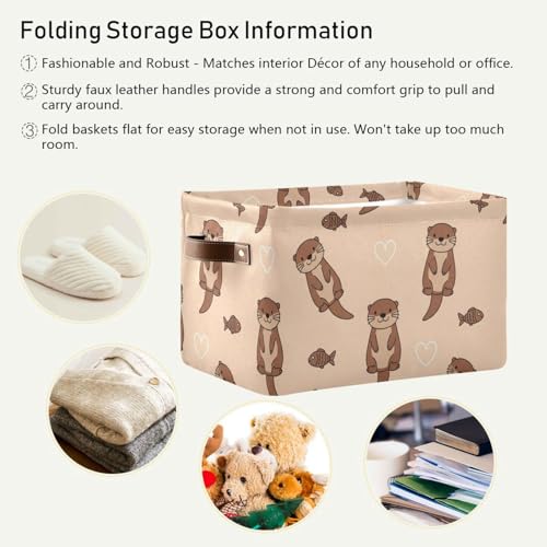 Image of Aslsiy Storage Basket Cute Otter and Fish Nursery Bins Baby Box Canvas Clothes Shelf Basket Laundry Hamper Gift Basket for Home Dorm Closet 1 Pcs