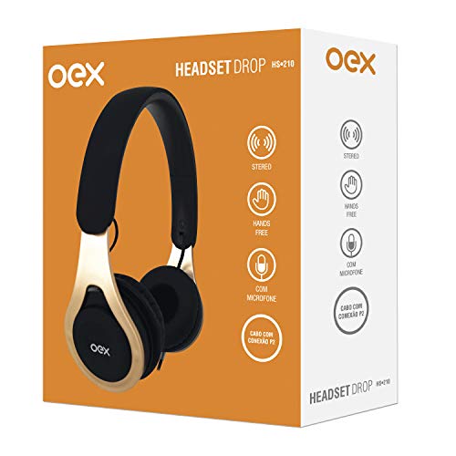 HEADSET DROP C/FIO HS210 - PRETO C/DOURADO - OEX, 48.7303