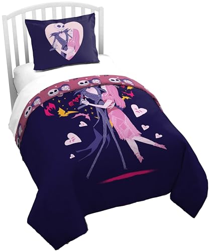 Jay Franco Duvet Cover Set 2 Piece Comforter Cover and Sham Set Super Soft Cozy Kids Bedding (Insert Not Included) Purple - Nightmare Before Christmas Twin