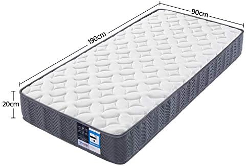 Yaheetech Single Mattress 3ft Pocket Sprung and Memory Foam Mattress, Medium Firm, Gray 90x190x20cm