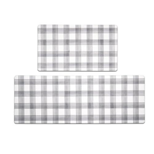 FRESHMINT Modern Farmhouse Plaid 2 Piece Set Kitchen Mats for