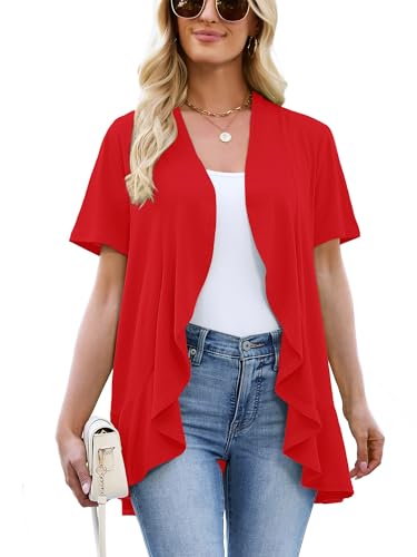 Image of Heymoments Women's Lightweight Open Front Knit Cardigans Short Sleeve Casual Soft Drape Summer Cardigan S-2XL