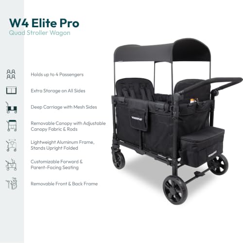 Image of WonderFold W4 Elite Pro Stroller Wagon, Aluminum Frame, 4 Seater, Jet Black