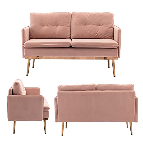 Ssline Velvet Sofa Couch,Mid Century Small Loveseat Sofa Twin Size Sofa Couch With Rose Gold Stainless Feet And Removable Cushion,Modern Upholstered Accent Sofa For Living Room Bedroom (Pink) #TOP5