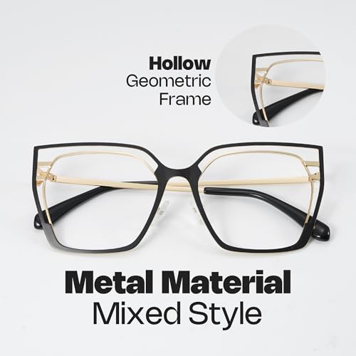 Image of Zeelool Square Blue Light Glasses for Women Oversized Metal Eyeglasses Black Designer Eyewear Glasses Anti Eyestrain Quinn JGM663645-05B