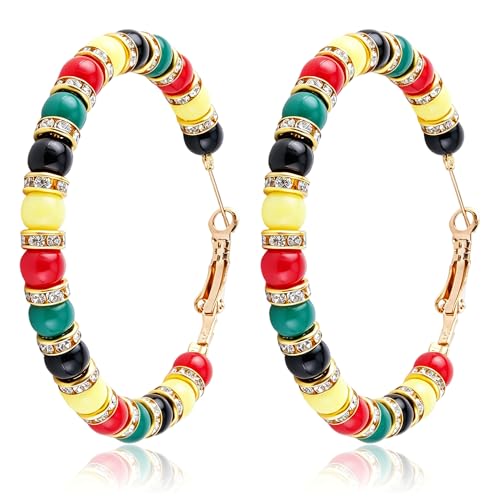 Mantveil Juneteenth Earrings for Black Women African Beaded Hoop Earrings Statement Ethnic Black History Month Earrings Jewelry Accessories