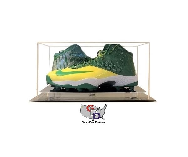 Acrylic Shoe Display Case, UV Protecting, Clear with Black Base, Desk Table Or Shelf top Design, up to Size 17