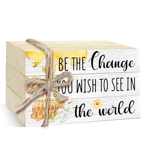 wenhihsiy 3 Pcs Decorative Books for Home Decor, Mini Faux Books Decoration, Bee Wooden Books Tiered Tray Decor, Stacked Books for Decorating Living Room Coffee Tables Bookshelf Fireplace?01?