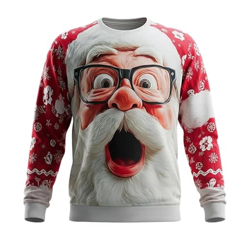 Sudadera de Navidad para hombre, con cuello redondo para invierno, corte holgado, talla grande, corte estrecho, suéter informal, rojo, L