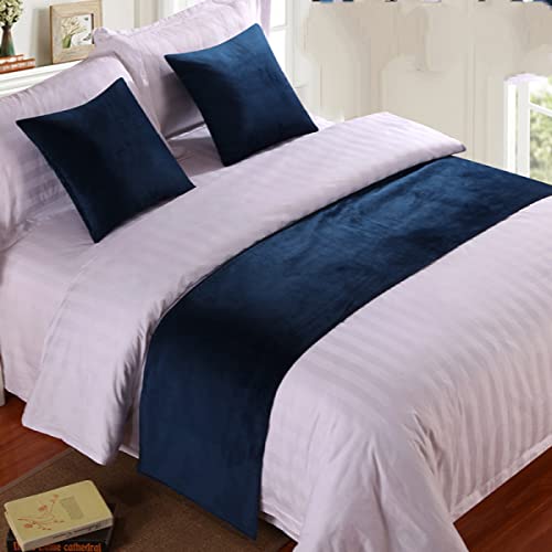 Camino De Cama Corredor De La Cama Ropa De Cama De Hotel Ropa De Cama De Alta Gama Bandera De Cama Cojín De Cama Cojín De Cama Tira De Decoración, Terciopelo Azul Oscuro, (Funda De Cojín + Núcleo De