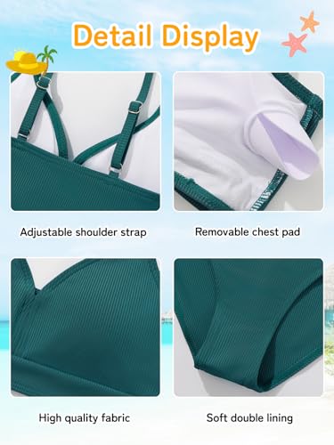 ESHOO Girls Swimsuits Kids 3 Piece Bathing Suit Teen Girls Bikini Swimwear with Drawstring Cover Up Skirt Beach Swimwear4