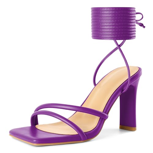 Image of Joseywade Chunky Heels For Women Lace Up Tie Up High Heel 3.5 inch Heeled Sandals Open Toe Shoes