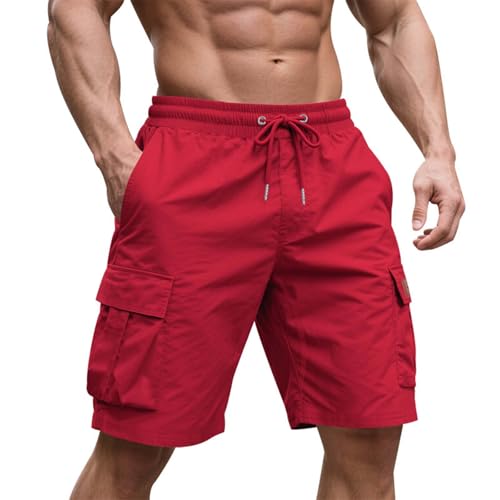 Image of Men's Cargo Shorts Elastic Waist Outdoor Loose Fit Sport Shorts Summer Joggers Casual Short with Multi-Pocket