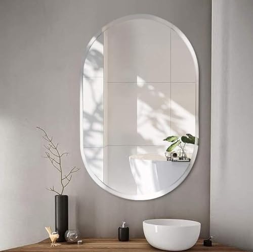 Image of Plain Glass Frameless Decorative Mirror for Bathroom Wall (18W X 24L Inch, Capsule Shape)