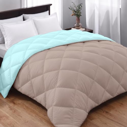 Image of AYKA Reversible Comforter 220 GSM Microfiber Reversible AC Comforter /Blanket for Winter /Quilt /Duvets for King Size Double Bed Comforter (90 * 100, Taupe & Aqua)| TC - 220